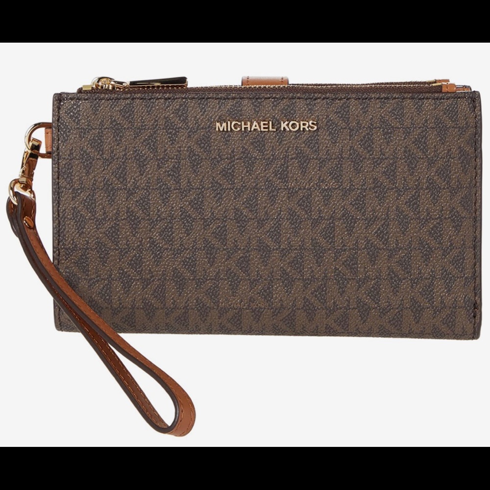 Michael Kors Jet double zip wristlet brown/tan leather